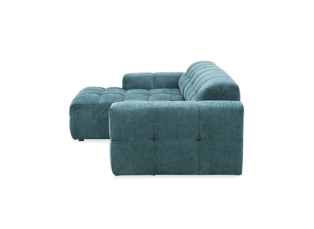 Canapé d'angle relax en velours texturé bleu FEDORA - Angle gauche