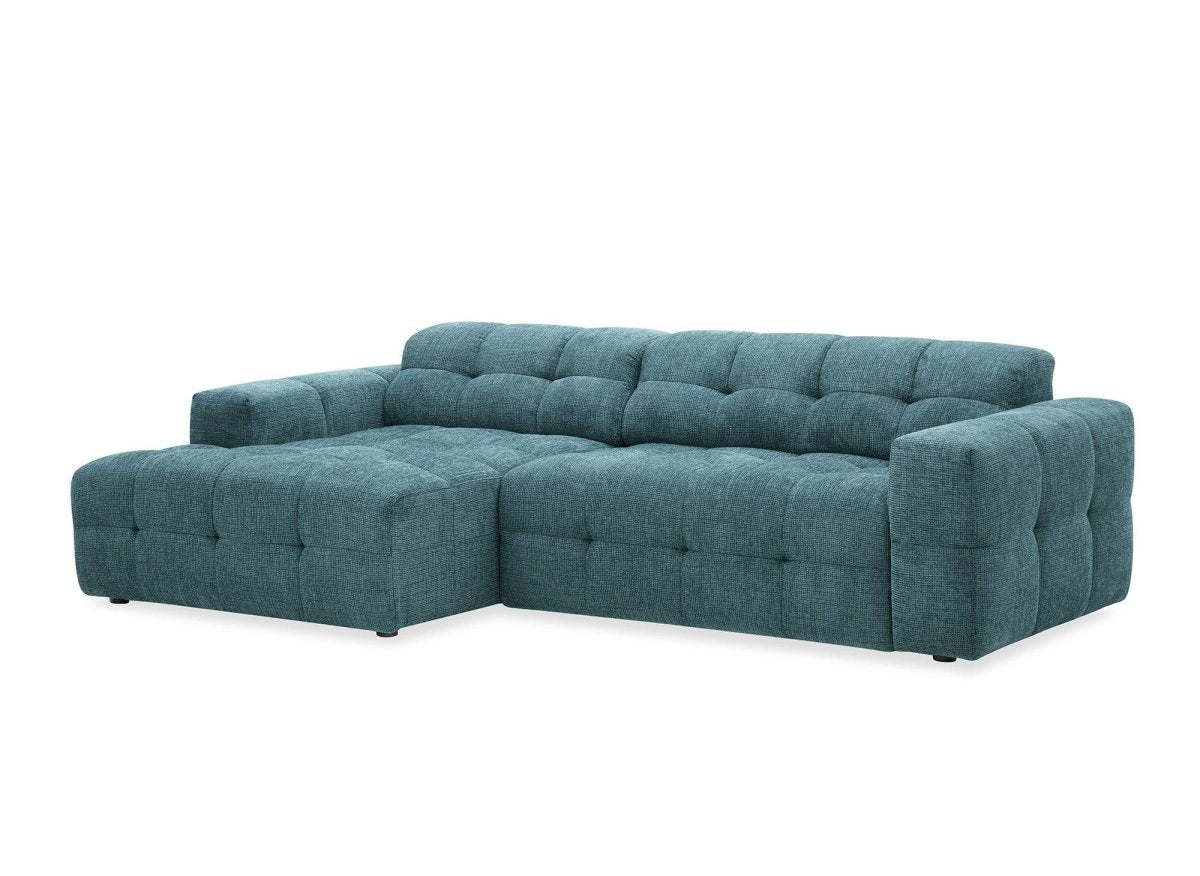 Canapé d'angle relax en velours texturé bleu FEDORA - Angle gauche