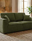 Canapé droit 3 places en velours chiné vert olive ABELIA