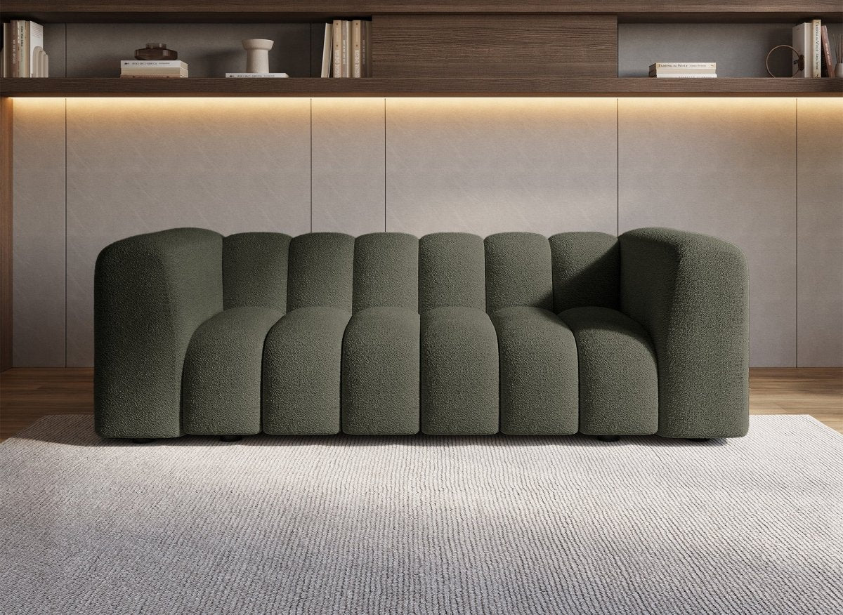 Canapé fixe 3 places en tissu bouclette vert AELIS