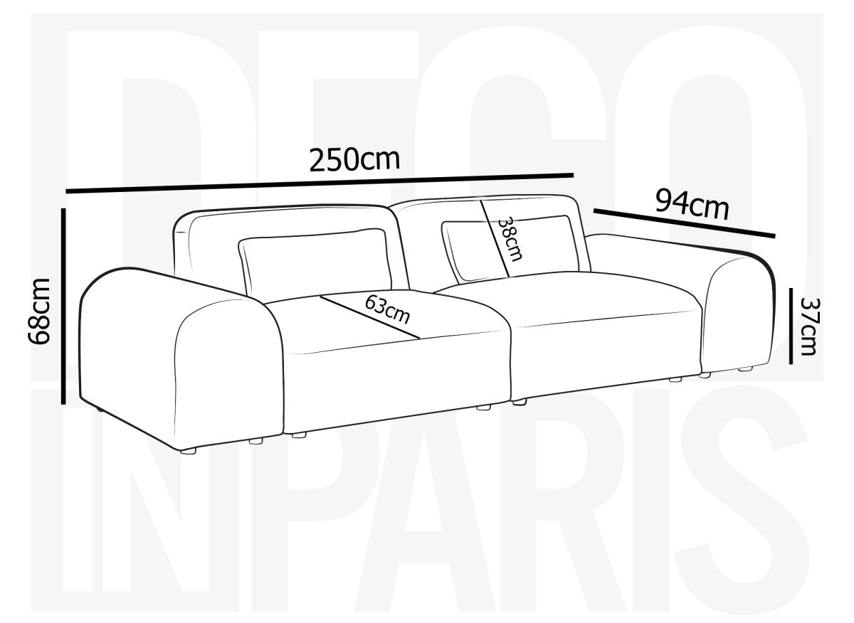 Canapé fixe 3 places en tissu gris EMMA