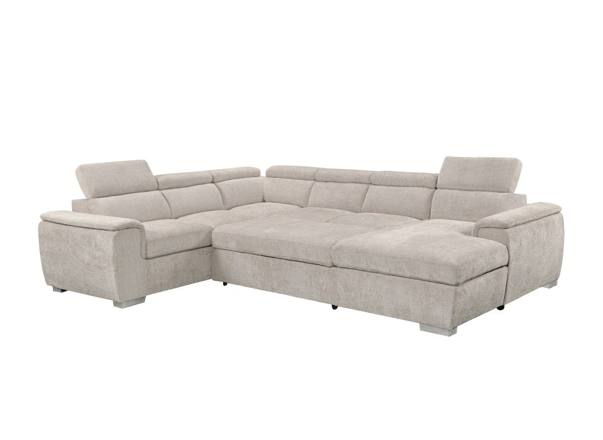 Canapé panoramique convertible avec coffre en velours chiné beige GAELLE - Angle droit