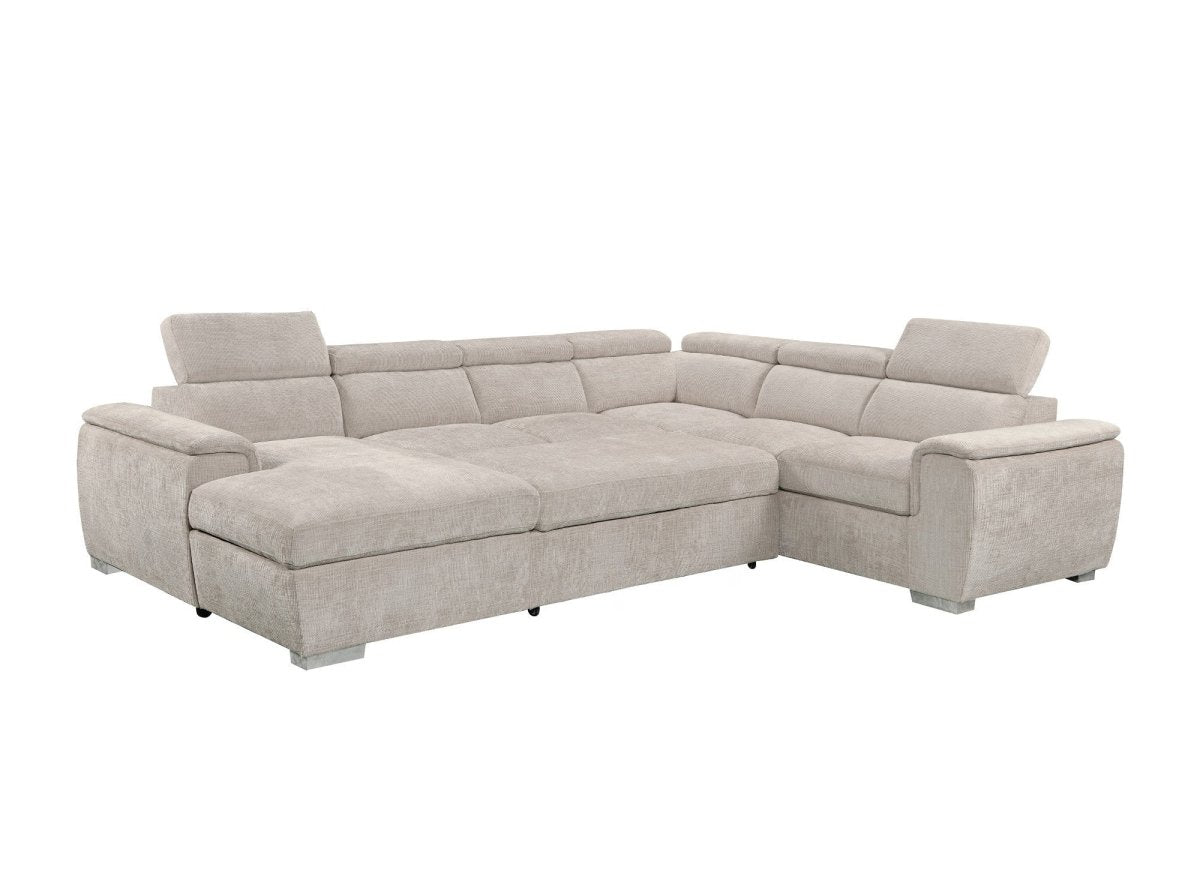 Canapé panoramique convertible avec coffre en velours chiné beige GAELLE - Angle gauche