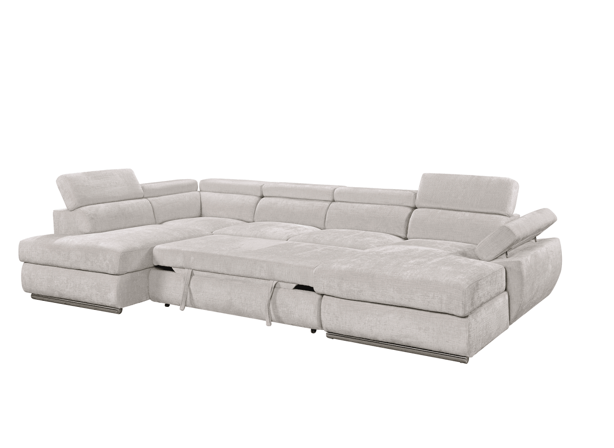 Canapé panoramique convertible avec coffre en velours chiné beige MARIANO- Angle droit
