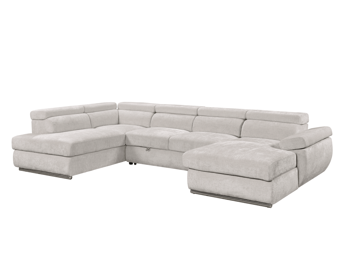 Canapé panoramique convertible avec coffre en velours chiné beige MARIANO- Angle droit