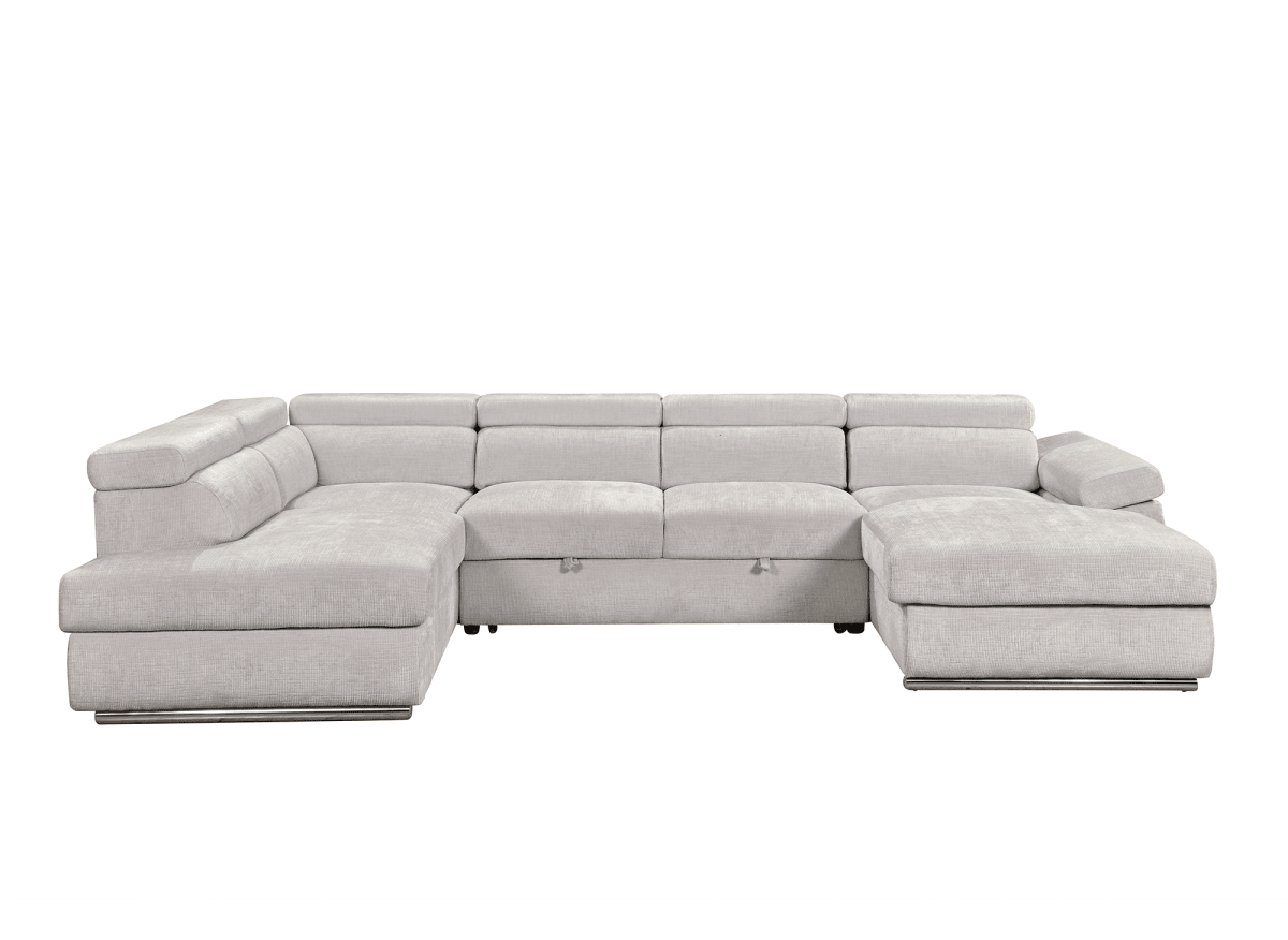 Canapé panoramique convertible avec coffre en velours chiné beige MARIANO- Angle droit