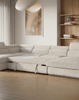 Canapé panoramique convertible avec coffre en velours chiné beige MARIANO- Angle droit