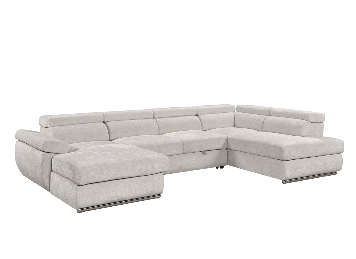 Canapé panoramique convertible avec coffre en velours chiné beige MARIANO- Angle gauche