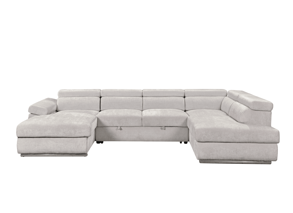 Canapé panoramique convertible avec coffre en velours chiné beige MARIANO- Angle gauche