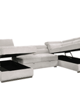 Canapé panoramique convertible avec coffre en velours chiné beige MARIANO- Angle gauche