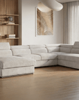 Canapé panoramique convertible avec coffre en velours chiné beige MARIANO- Angle gauche
