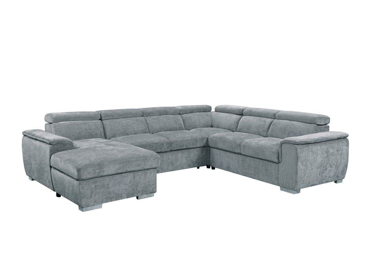 Canapé panoramique convertible avec coffre en velours chiné gris GAELLE - Angle gauche