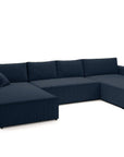 Canapé panoramique convertible avec coffre en velours cotelé bleu foncé - JADE