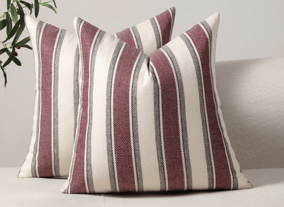Coussin beige et rouge à rayures 45x45 cm RIVIERA