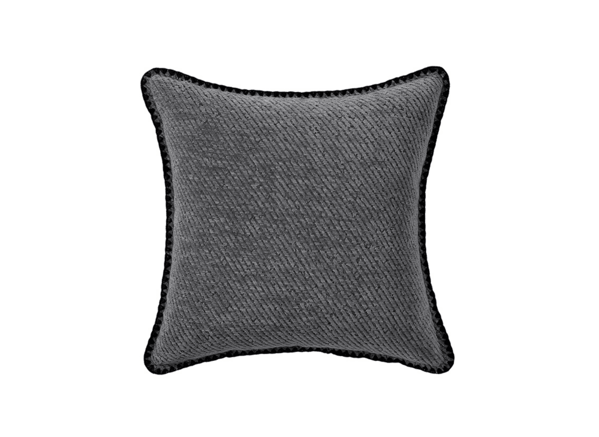 Coussin gris à rayures et surpiqûres noires 45x45 cm ZIGGY