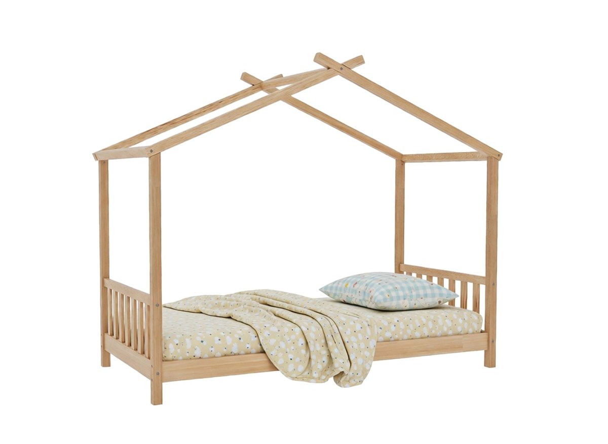 Lit cabane avec barreaux en bois 90 x 190 cm NIDOU