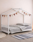 Lit cabane avec barreaux en bois blanc 90 x 190 cm NIDOU