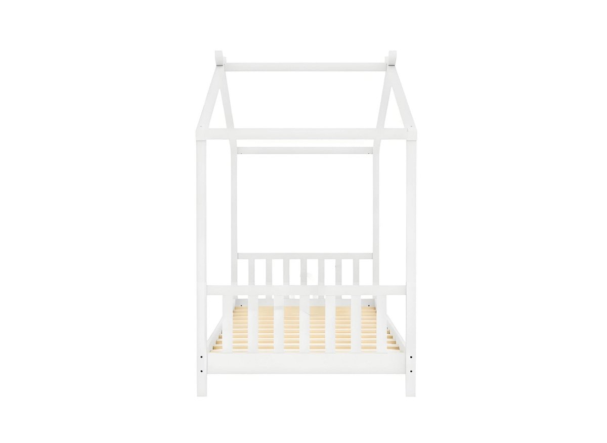 Lit cabane avec barreaux en bois blanc 90 x 190 cm NIDOU