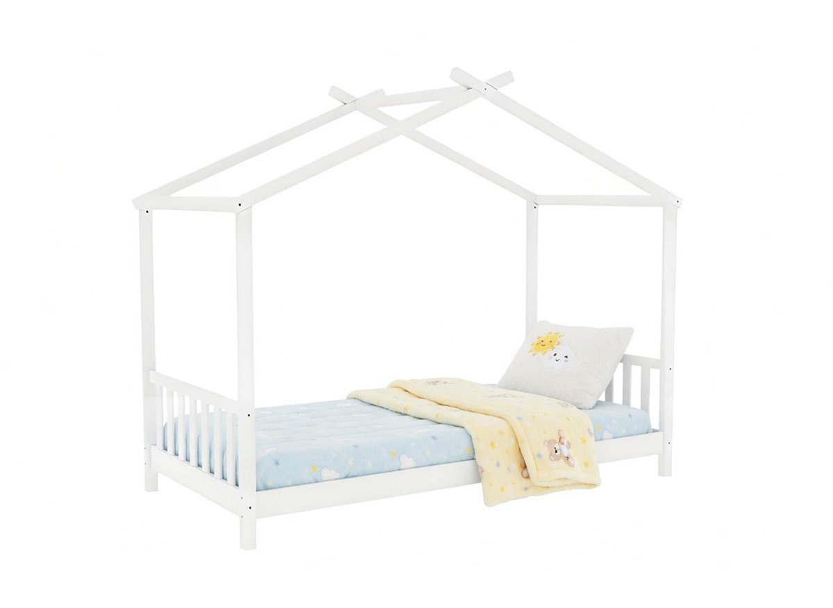 Lit cabane avec barreaux en bois blanc 90 x 190 cm NIDOU