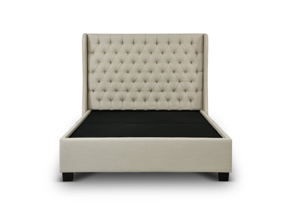 Lit coffre capitonné en tissu lin beige FLORINE 160 x 200 cm