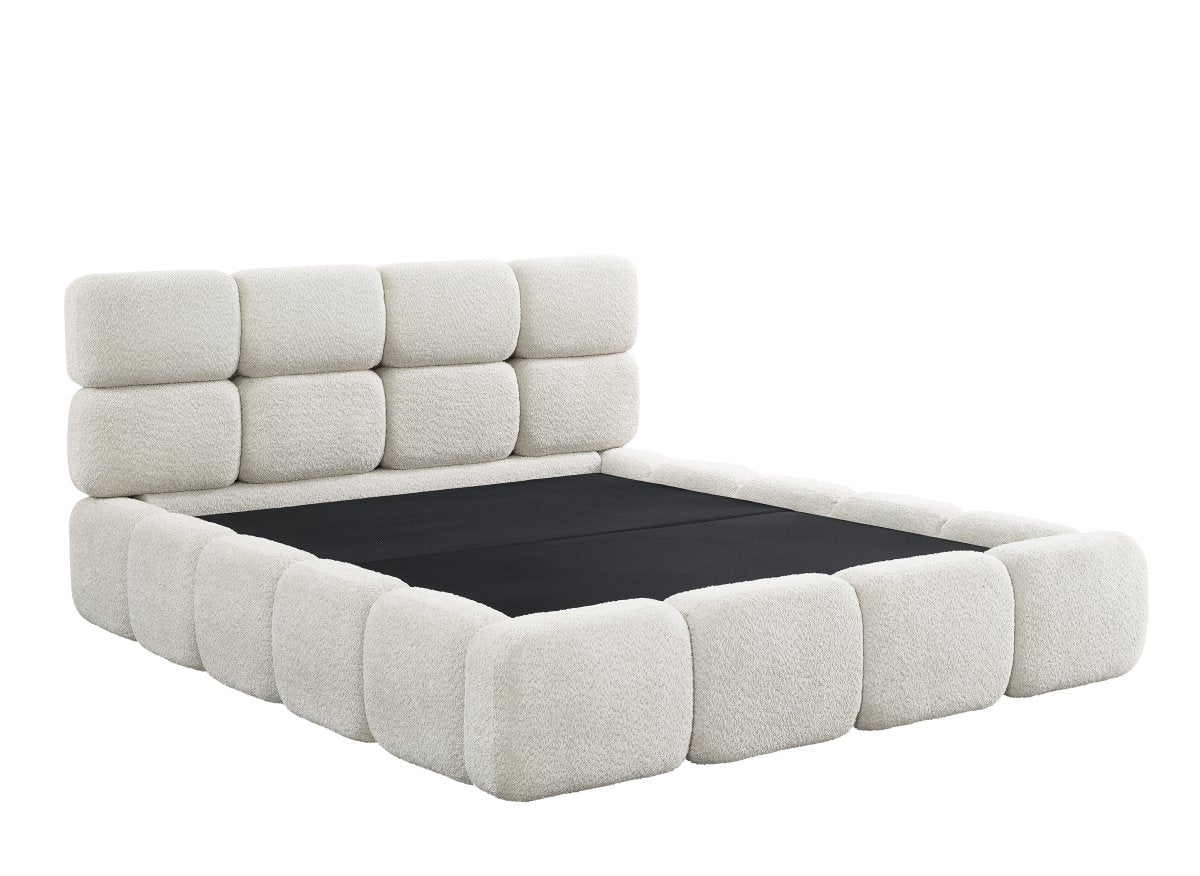 Lit coffre en tissu bouclette beige 140x190 cm BUBBLE