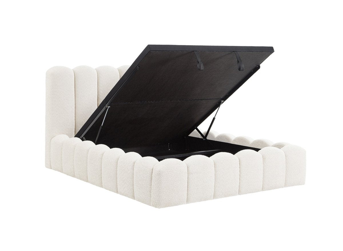 Lit coffre en tissu bouclette beige 140x190 cm RITA