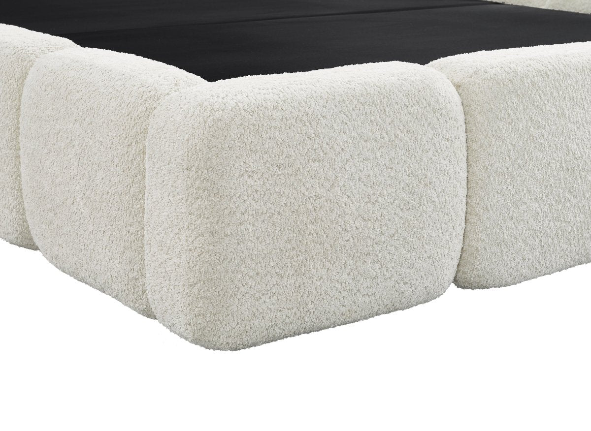 Lit coffre en tissu bouclette beige 160x200 cm BUBBLE