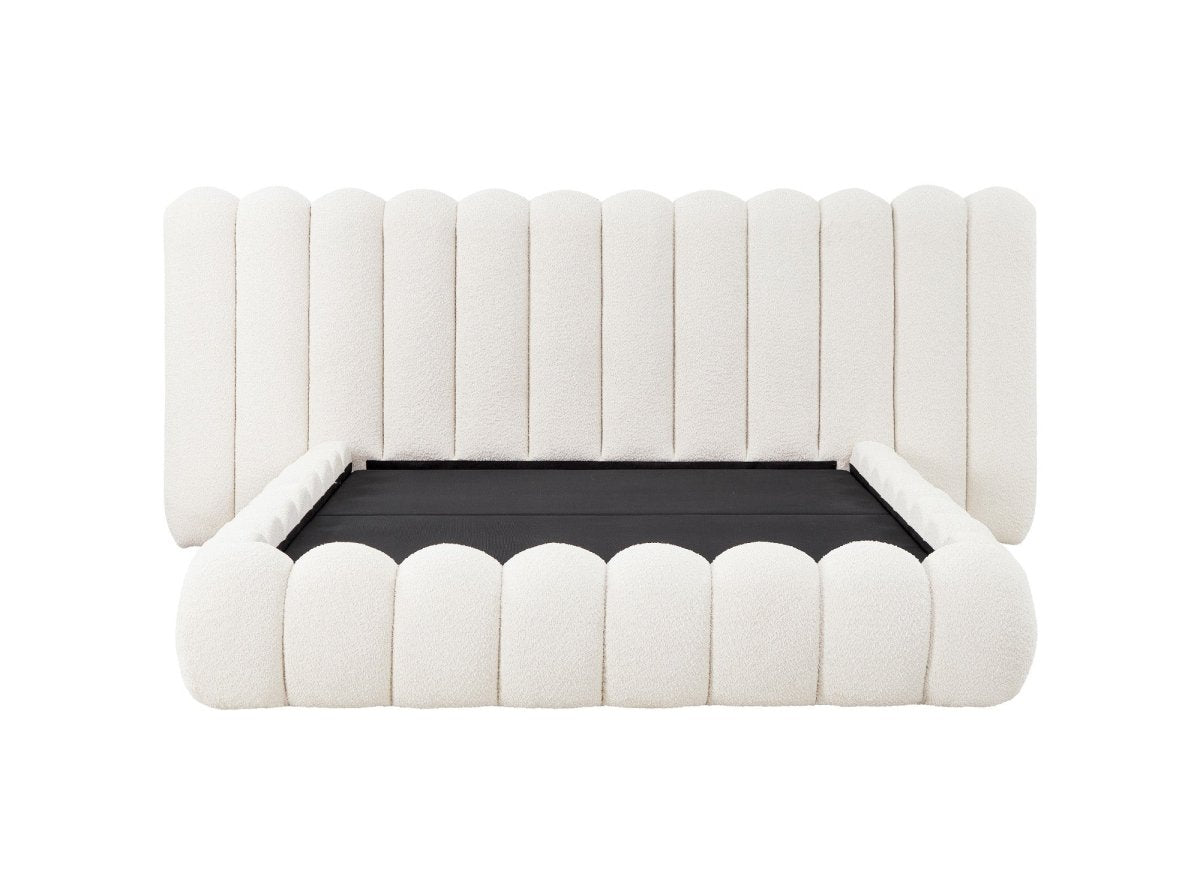 Lit coffre en tissu bouclette beige 160x200 cm GRETA