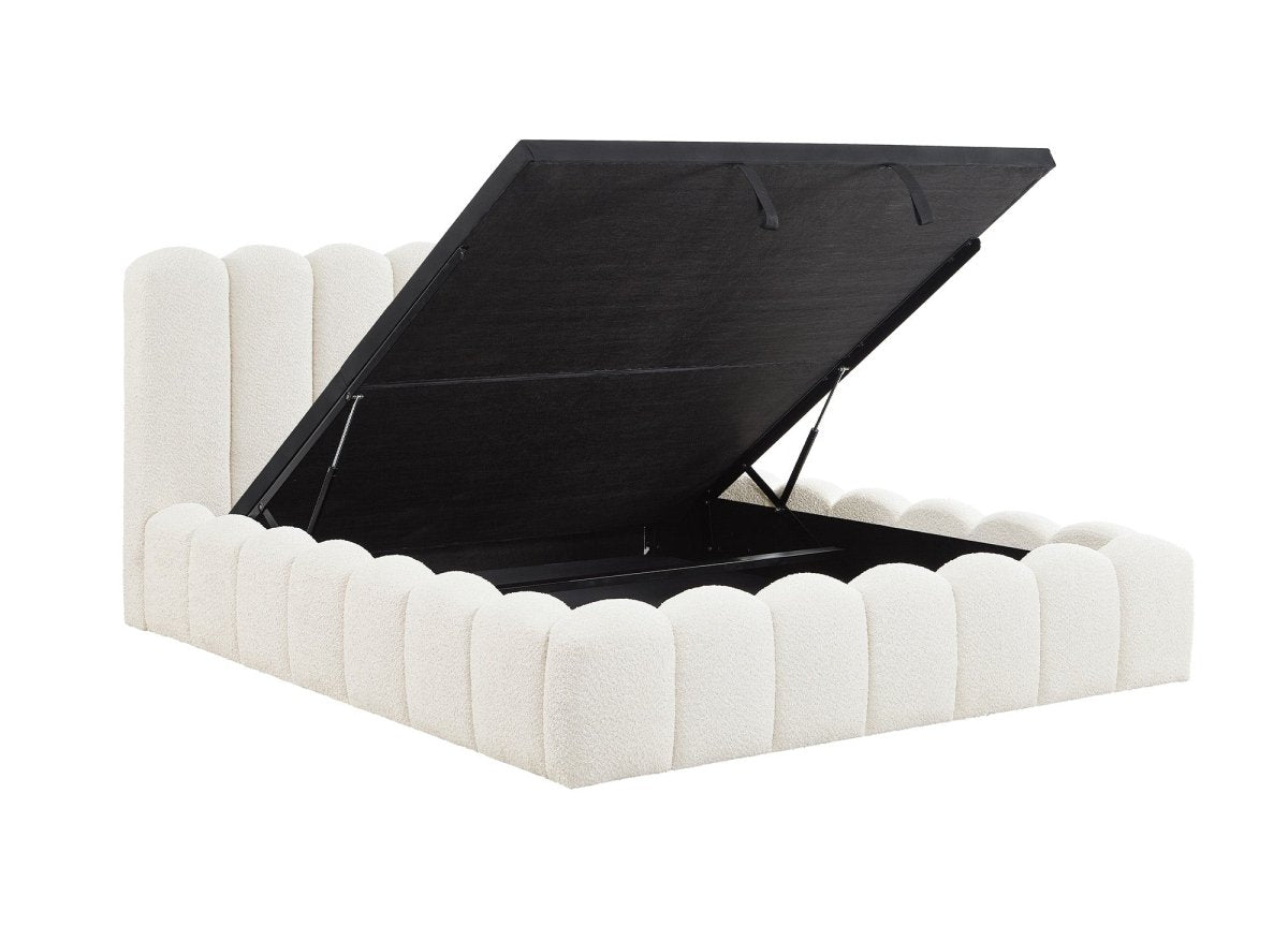 Lit coffre en tissu bouclette beige 160x200 cm RITA
