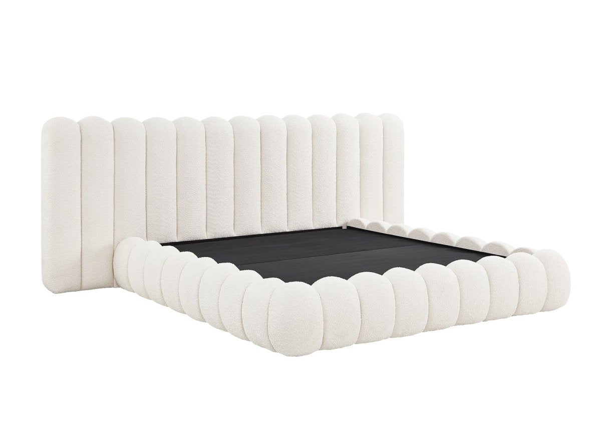 Lit coffre en tissu bouclette beige 180x200 cm GRETA