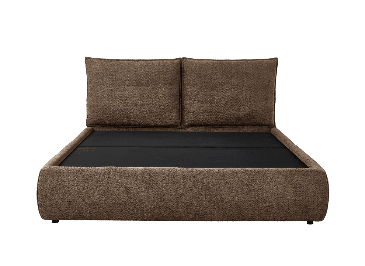 Lit coffre en tissu bouclette marron 140x190 cm MELY