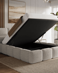 Lit coffre en tissu bouclette taupe 140x190 cm BUBBLE