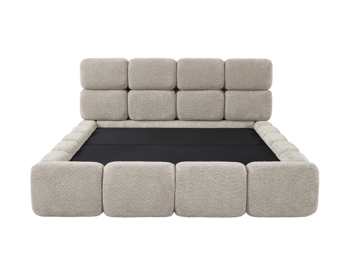 Lit coffre en tissu bouclette taupe 140x190 cm BUBBLE