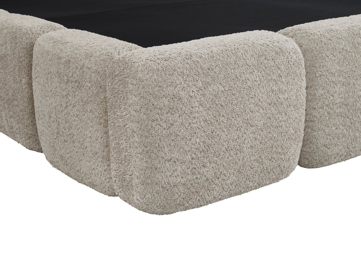 Lit coffre en tissu bouclette taupe 160x200 cm BUBBLE