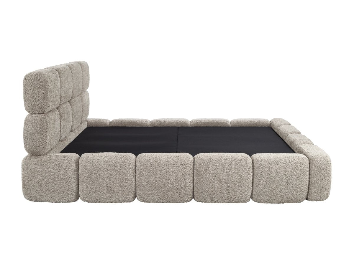 Lit coffre en tissu bouclette taupe 160x200 cm BUBBLE