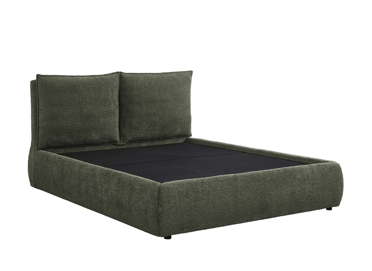 Lit coffre en tissu bouclette vert olive 140x190 cm MELY