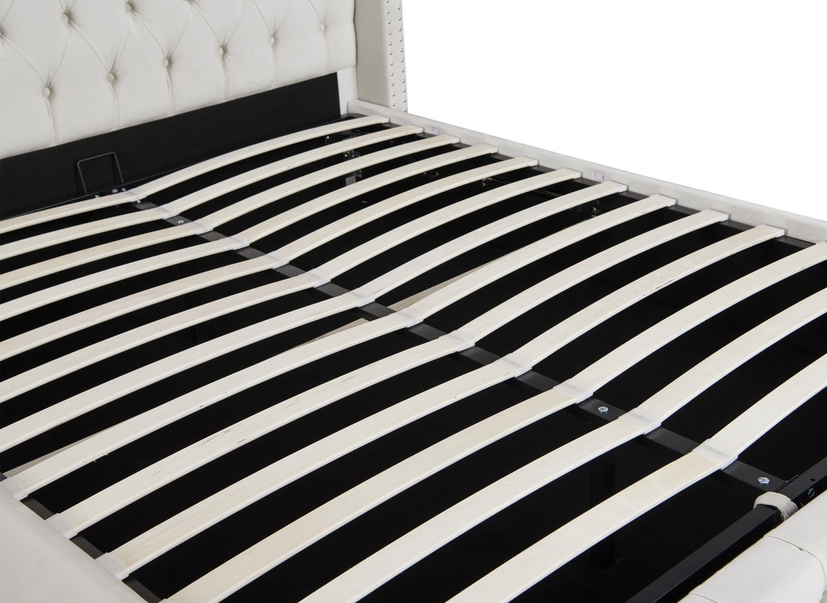 Lit coffre en velours beige 180x200 cm MAXI
