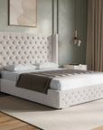Lit coffre en velours beige 180x200 cm MAXI