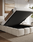 Lit coffre en velours chiné beige 140x190 cm BUBBLE