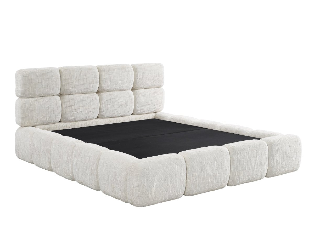 Lit coffre en velours chiné beige 140x190 cm BUBBLE