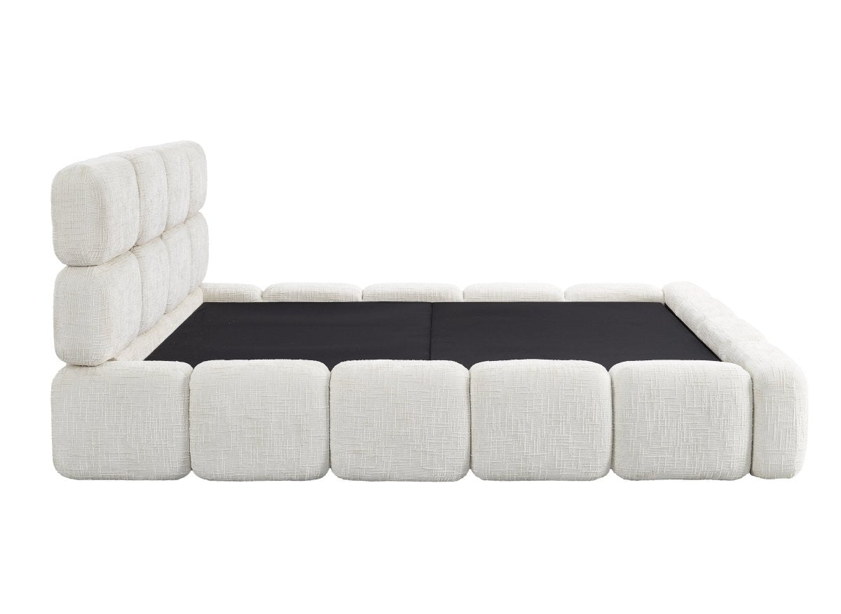 Lit coffre en velours chiné beige 160x200 cm BUBBLE