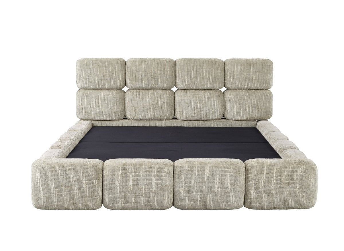 Lit coffre en velours chiné taupe 140x190 cm BUBBLE