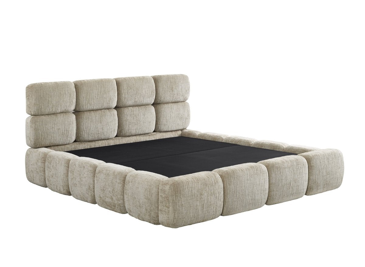 Lit coffre en velours chiné taupe 160x200 cm BUBBLE