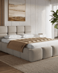Lit coffre en velours chiné taupe 160x200 cm BUBBLE