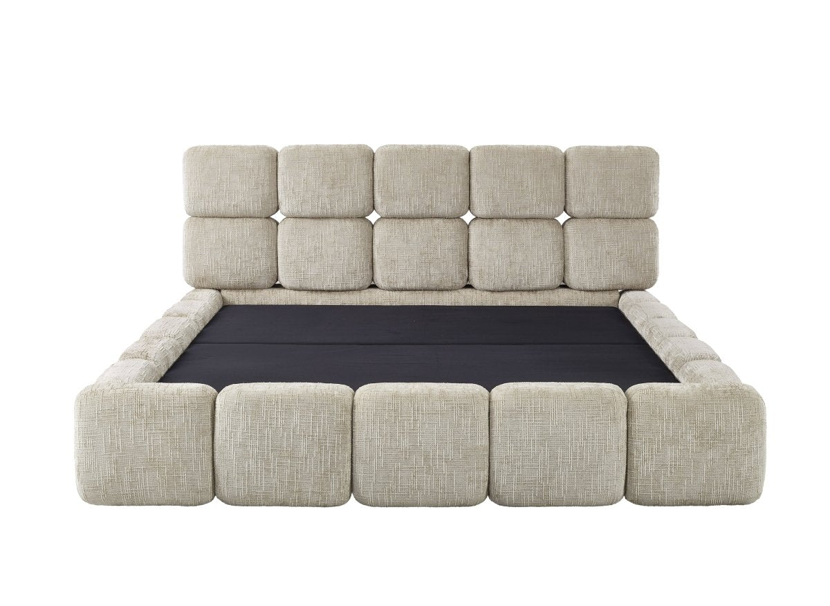 Lit coffre en velours chiné taupe 180x200 cm BUBBLE