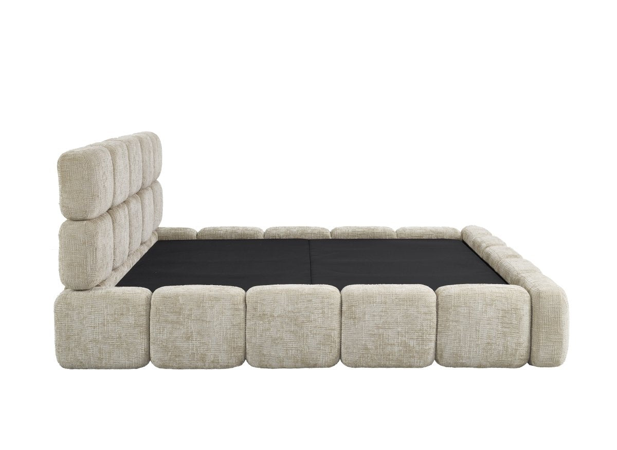 Lit coffre en velours chiné taupe 180x200 cm BUBBLE