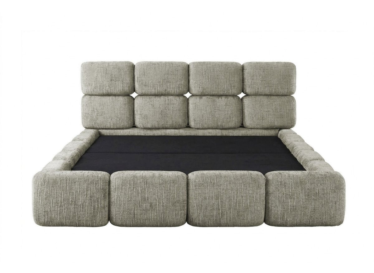 Lit coffre en velours chiné vert olive 160x200 cm BUBBLE