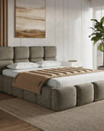 Lit coffre en velours chiné vert olive 140x190 cm BUBBLE