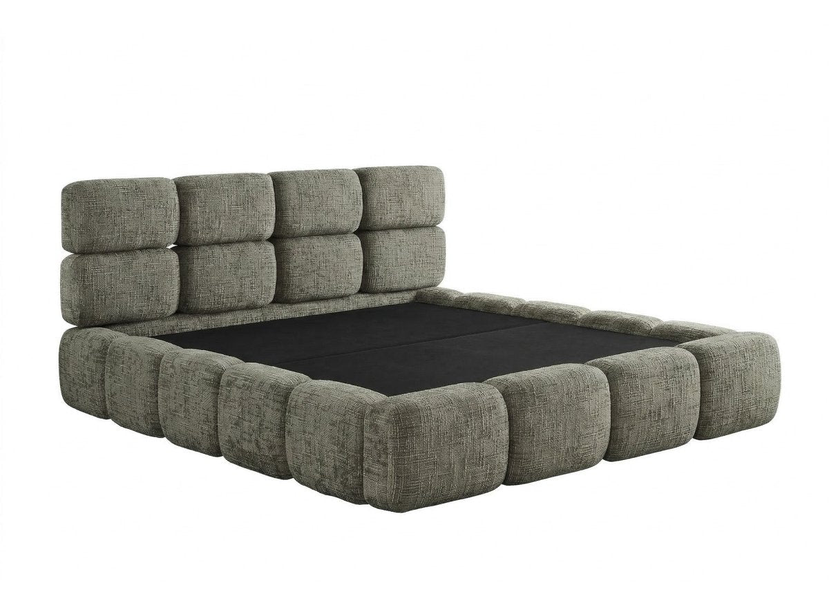 Lit coffre en velours chiné vert olive 160x200 cm BUBBLE