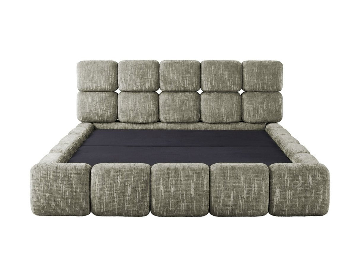 Lit coffre en velours chiné vert olive 180x200 cm BUBBLE